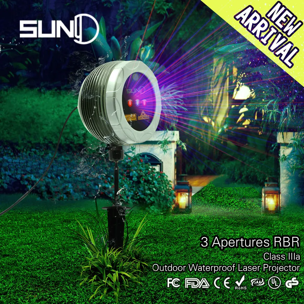 

SUNY 3 Apertures Outdoor Laser Light Waterproof IP65 Landscaping Double Red & Blue Star Dots Meteor Dash Pattern OBG-H100RBR