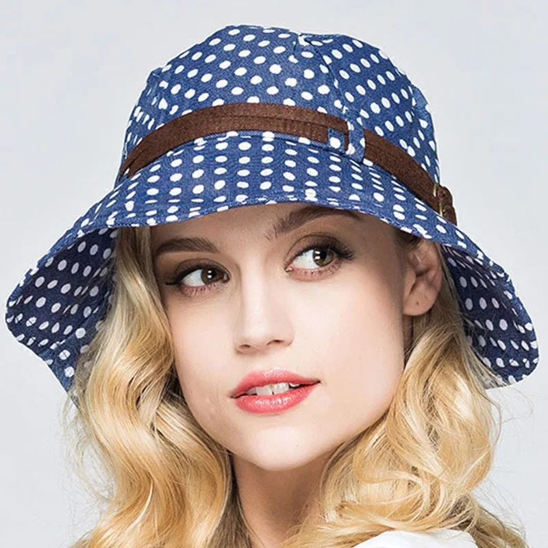 Hat for Womens 2018 Summer New Fashion Causal Polka Dot Bucket Hats