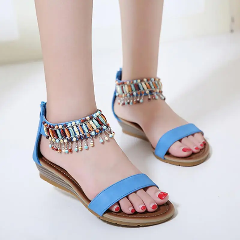 

Summer sandals female 2019 new elegant fashion ethnic style shoes woman string bead wedge casual sandals women shoes plus size