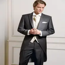 Черный фрак Peak жених смокинг жениха мужчины свадьба костюмы пром одежда( куртка+ брюки+ жилет+ перевязка