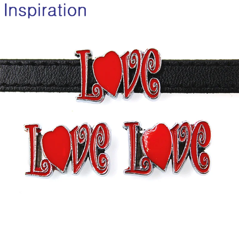 

Love Letters Jewelry 8MM Hole Red Love Slide Charms Alloy Letters Love Heart Slider Beads DIY Finding Making For Lover Couples