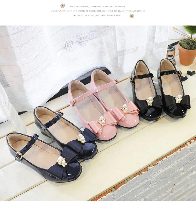 Moda em Couro Sapatos de Meninas Sapatos de Bebê Mocassins de Barco Nova Princesa Alta-salto Alto Partido Desempenho Crianças Dança Sapatos Estudante 04 8 Princesa Alta-salto alto Partido Desempenho Crianças Dança