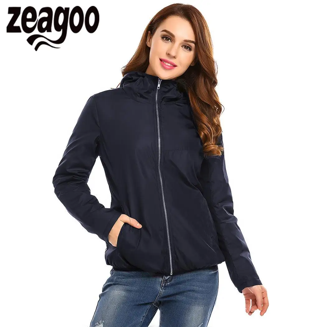None Solid Lightweight Hooded Full Zip Women Slim Fit Casual Quilted Jacket w/ Pocket Coats