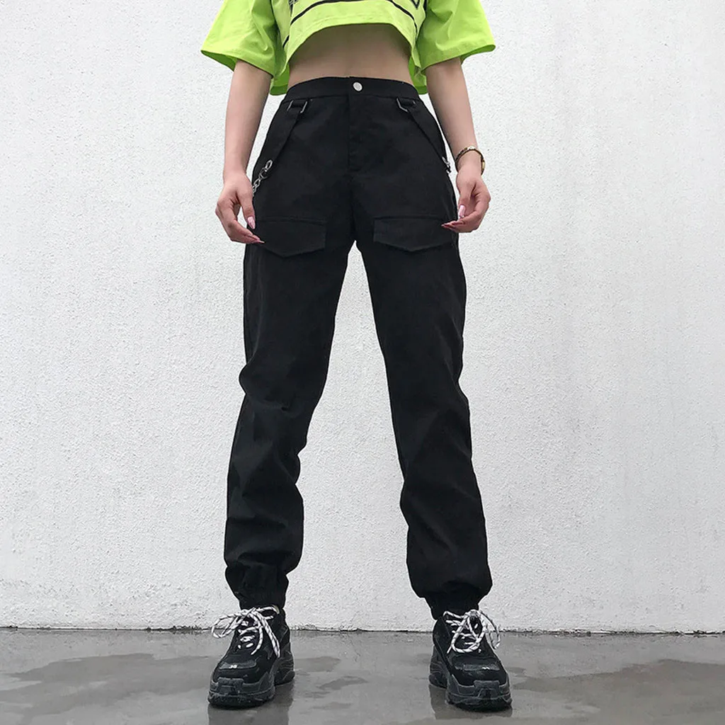 

feitong Women Pants Pockets Paneled Casual Hip-Hop Harem Pants Stitching Trousers pantalon reflechissant femme aesthetic pants