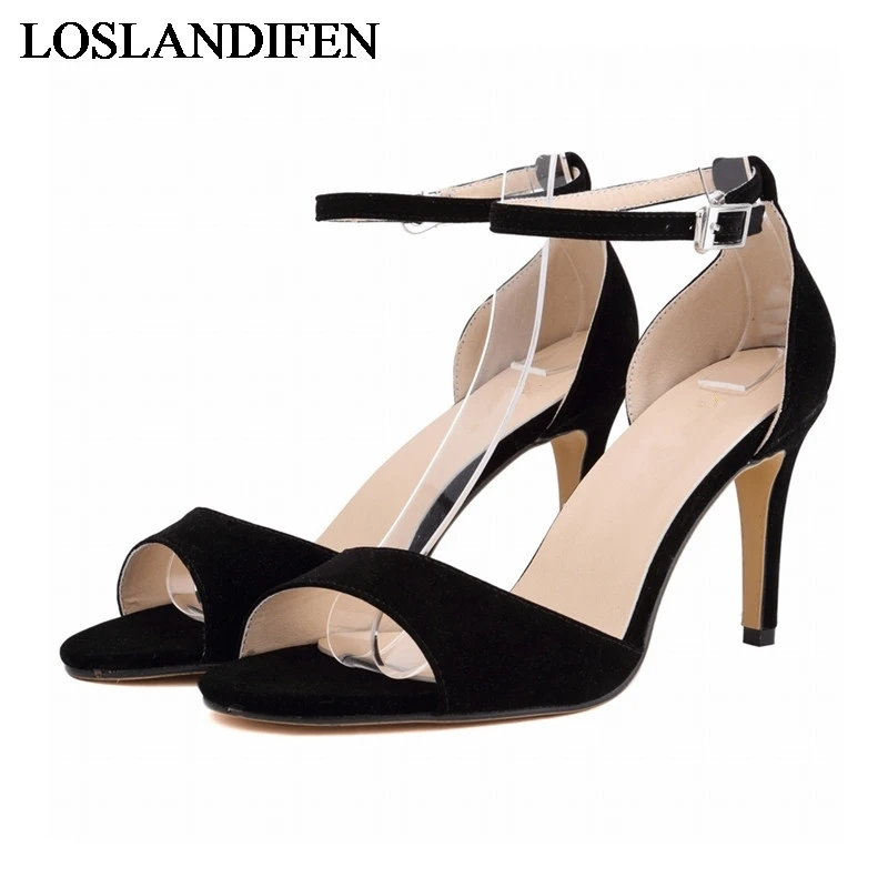 

2018 New Summer Pumps Sexy Thin High Heels Shoes Side Empty Sandals Pointed Toe Flock Sandals Thin Heel Shoes NLK-B0013