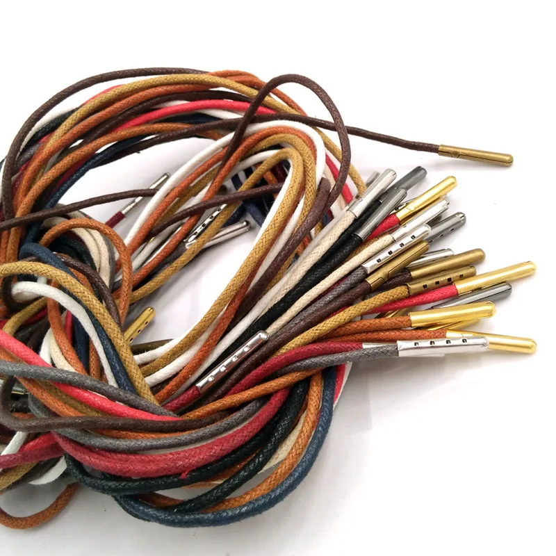 1 Pair 80-160 cm Waxed Colored Shoelaces Leather Laces Loadingr Boots Shoes Cord  Unisex Matching high-grade metal shoelace head