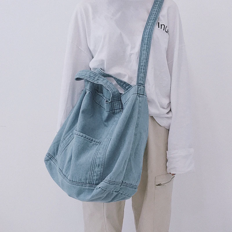 

2019 Street Fashion Denim Cloth Bag Youth Girl Over Shoulder Canvas Totes Handbags Janpan Ulzzang Chic Ladies Shopping Bag