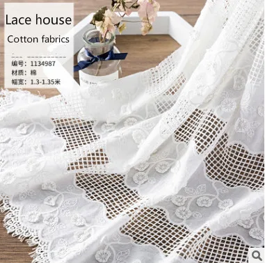 

White Garment Accessories cotton Embroidery openwork Lace Fabric Home Textile Apparel Bags Shoes Socks Lace Width 130cm