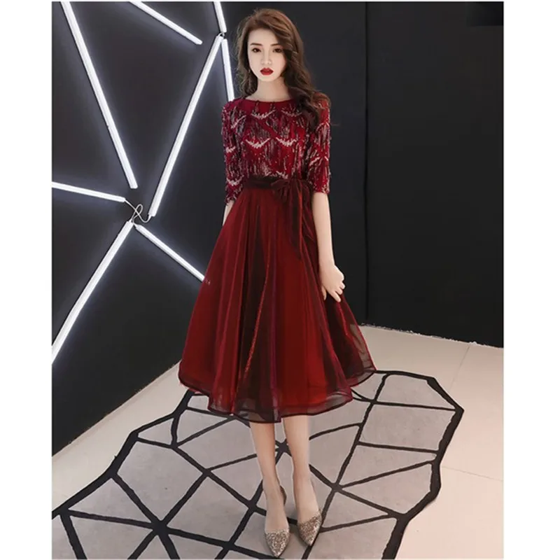 Короткое платье для выпускного вечера с круглым вырезом robe de soiree longue vestido festa longo A