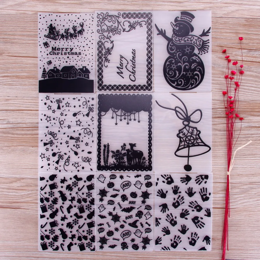 different types merry christmas plastic embossing folder