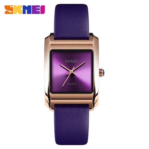 SKMEI Топ Бренд роскошные кожаные женские часы модные повседневные кварцевые женские часы водонепроницаемые женские наручные часы Montre Femme - Цвет: Purple
