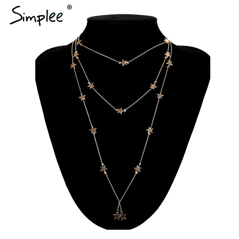 Женское ожерелье со звездами Simplee, шикарное золотое ювелирное изделие, длинное модное ожерелье, стильный аксессуар
