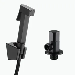 Черный угол клапан и Туалет Биде квадратный распылитель стиральная насадки для душа Flushing чистке биде черный латунь спрей BD777 - изображение