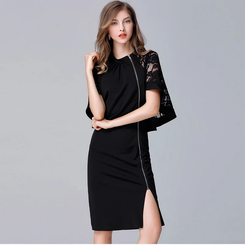 

Women autumn new lace Chiffon large size dress 5xl Plus Size Vestidos Black Batwing Sleeve Dress fat mm Office Lady Dresses
