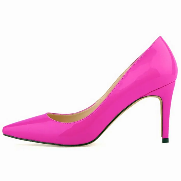 Новые модные женские туфли-лодочки на тонком каблуке однотонные офисные туфли из лакированной кожи выразительные женские туфли с острым носком на высоком каблуке 9 см - Цвет: Фиолетовый
