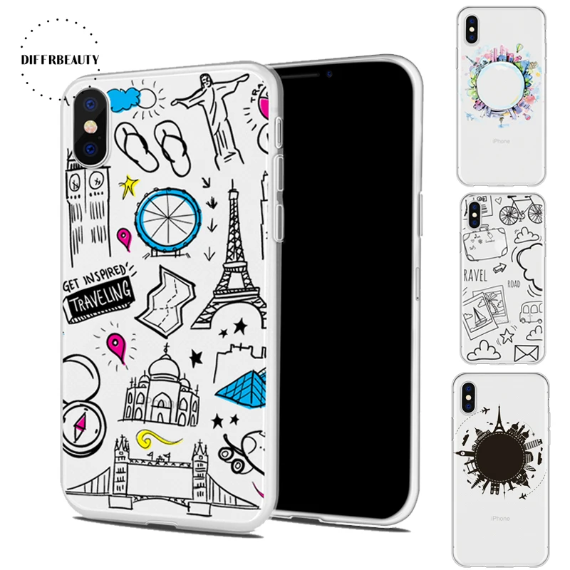 

DIFFRBEAUTY Phone Cases For iPhone X 8 7 6 Plus New Dream Travel Stylehot Air Ball Compass Transparent Silicone Soft TPU Coque