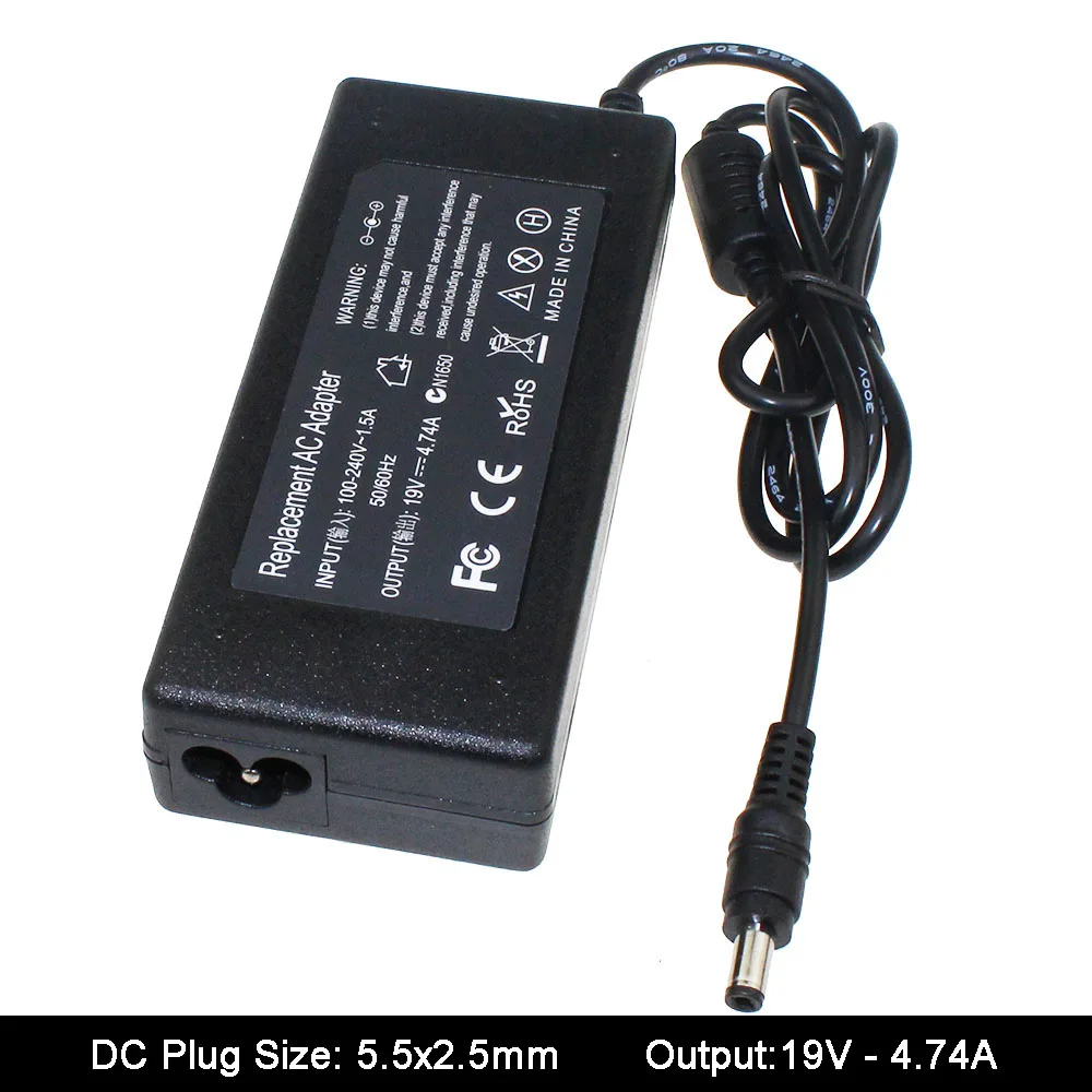 19V 4.74A 5.5mmx2.5mm Replacement AC Adapter Power Supply Charger Cord