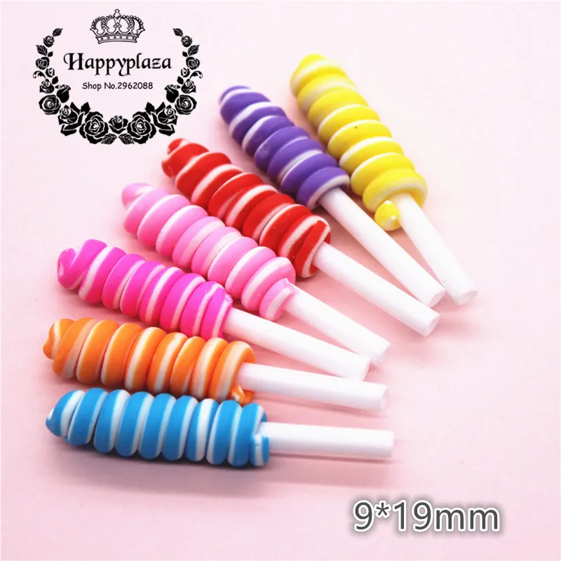 

10pcs 9*19mm Mix Colors Cute Simulation Polymer Clay lollipop Jelly Candy Miniature Food Art Supply DIY Craft Decoration