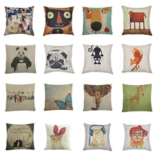 

45*45 Linen Cotton Printed Decorative Cushion Cover For Sofa Car Office Pillow Cases Animals Pattern Cartoon Pillow Cover