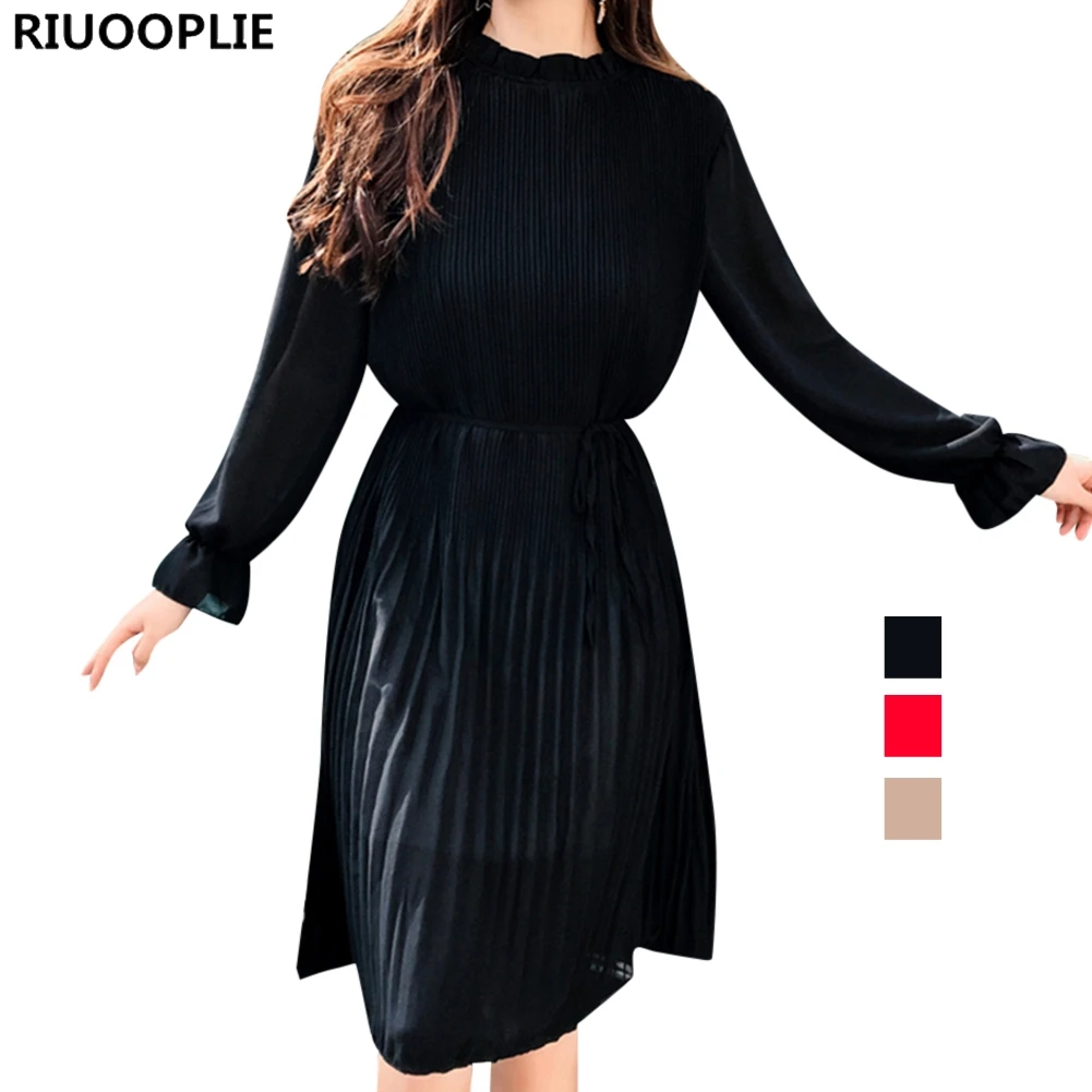 RIUOOPLIE женское весенне-осеннее Двухслойное шифоновое Плиссированное элегантное женское винтажное платье