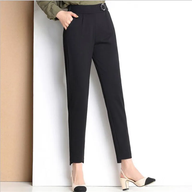 Las 2019 Cintura Alta Tobillo Verano Botón pantalones Diseño De Lápiz Pantalon Mujeres Longitud Primavera Mujer Nuevo Negro Casual Pantalones 7vvr5PIqn