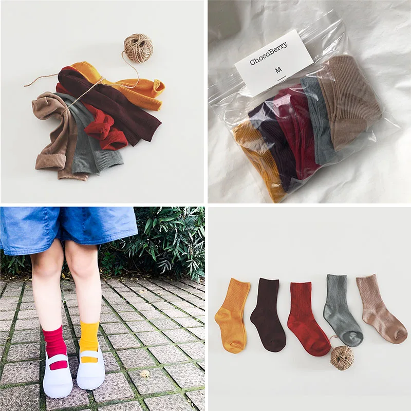 

5 pcs/lot Toddler Solid Tube Socks High Quality Kids Tube Socks Korean Baby Girls Boys Socks