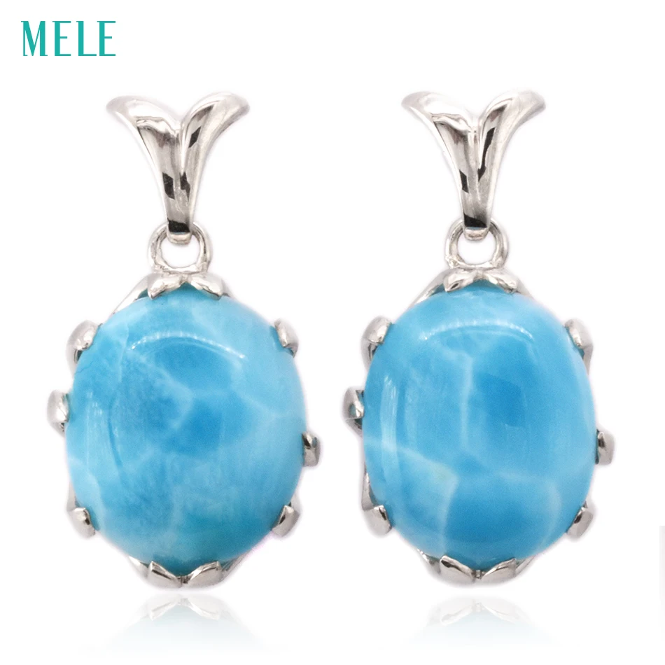 

Natural larimar sterling silver earrings,oval 12mm*14mm, deep blue color fashion and brief women's earring