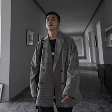 Осень тренд японский Молодежный уличный Harajuku красивый модный клетчатый большой карман свободный деловой дикий повседневный костюм куртка