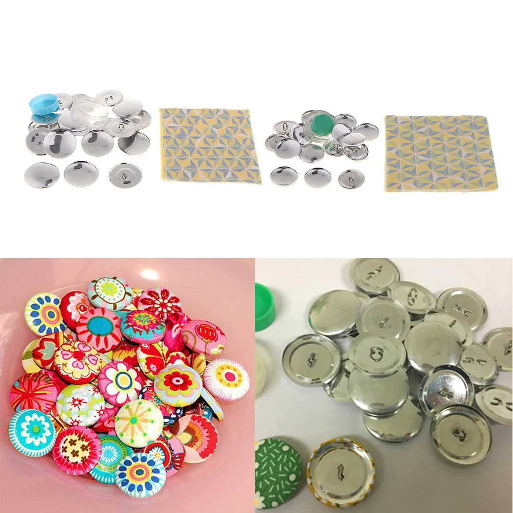 10x DIY Metal Cover Buttons with Loop and Cloth Blank Back Cover Buttons and Assembly Tool Kit for DIY Fabric Cloth Cover Button