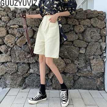 

GUUZYUVIZ Denim Shorts High Waist Jean Shorts Women Summer Loose Casual Korean Style Ladies Shorts Spodenki Jeansowe Damskie
