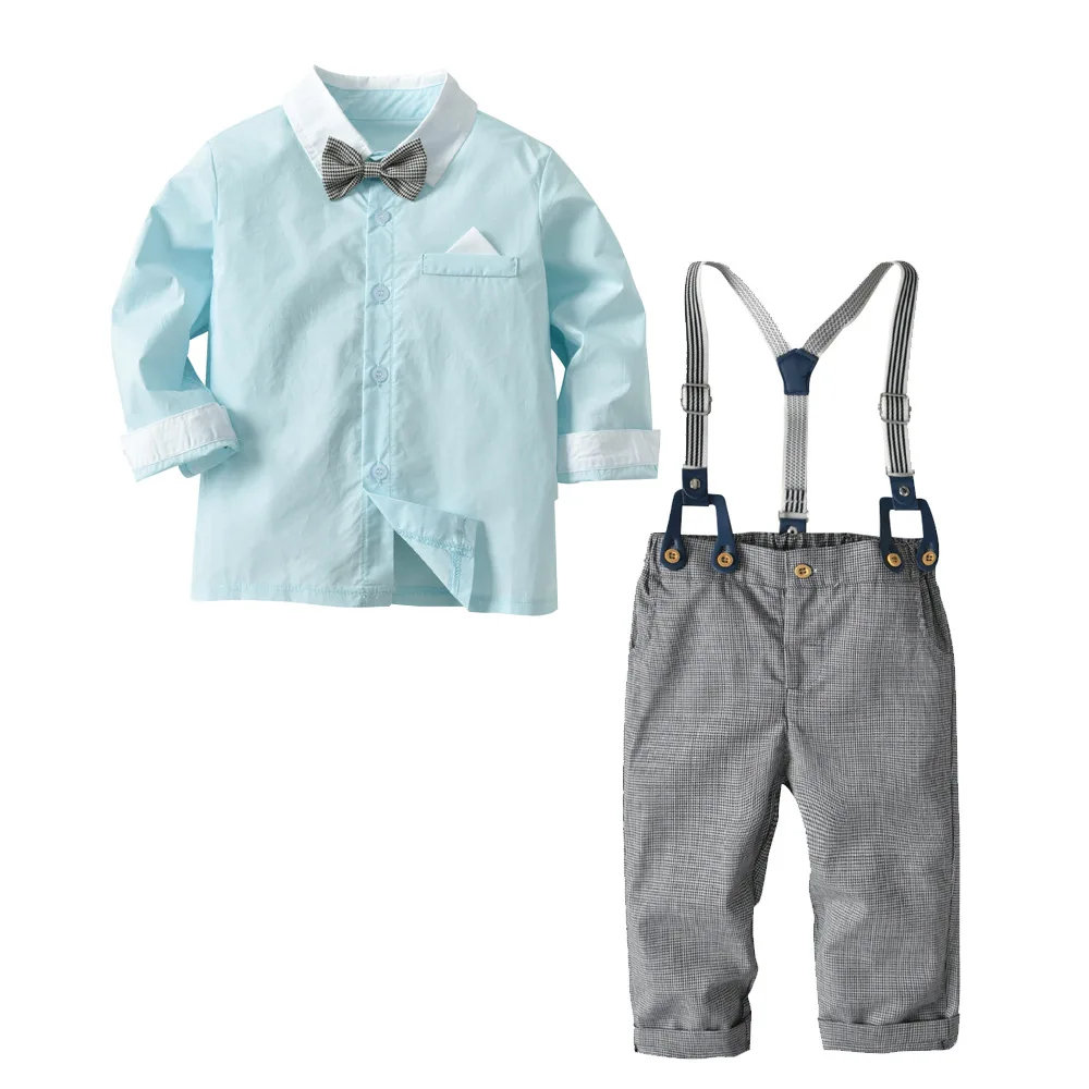

Baby Boys 2-Pieces Clothing Sets Cotton Long-sleeved Blue Shirt + Pant Kids Set For Little Gentleman 1-4 Years Old
