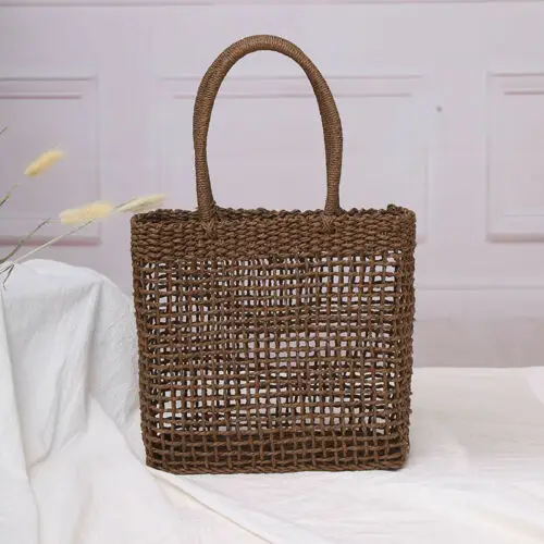 Women Hand-Woven Rattan Bag Lady Straw Purse Wicker Crossbody Beach Bag Gift Fishing Net Matching Plaid Handbag Shoulder Bags