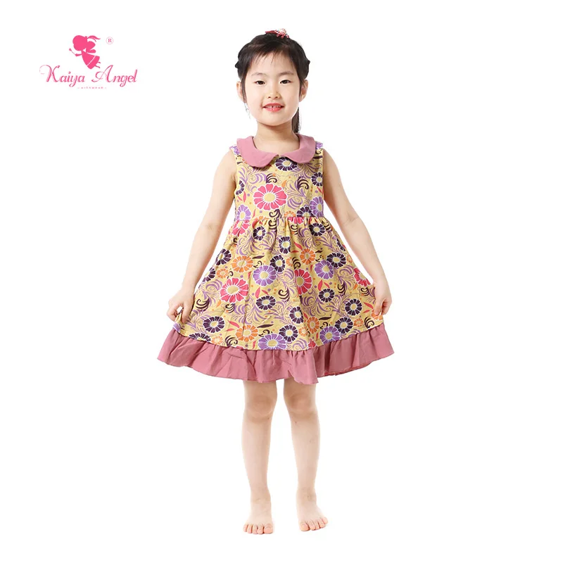 Kaiya Angel Girls Dress Sunflower Kids Dresses For Sleeveless Girl Clothes Dust Pink Ruffle Floral Print | Детская одежда и обувь