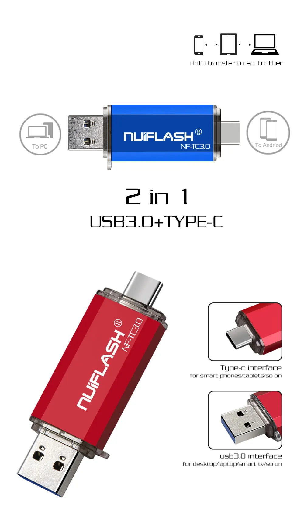 Nuiflash hotsale Usb Stick Type C Pen Drive 128GB 64GB 32GB 16GB USB Flash Drive 3.0 High Speed Pendrive for Type-C Device