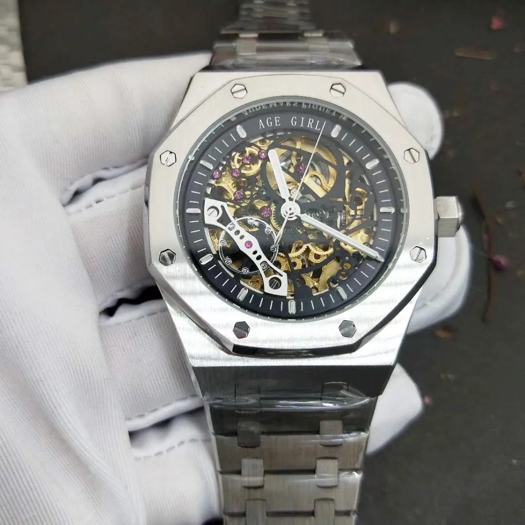 

Luxury Brand New Automatic Mechanical Men Watch Transparent Sapphire Skeleton Silver White Black Blue Coffee Tourbillion Watches