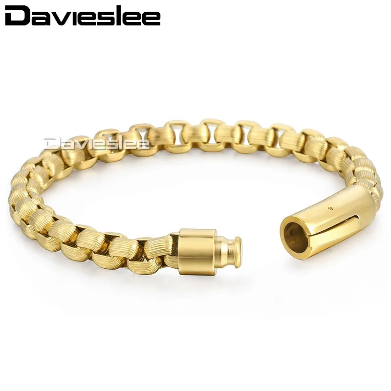 Davieslee квадратная коробка звено мужской браслет настроить нержавеющая сталь цепь золото серебро черный тон 13 мм DKBM154