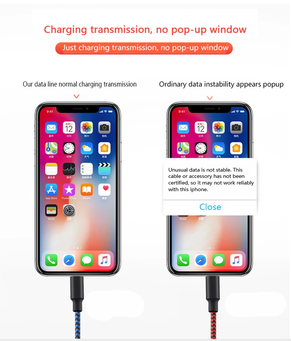 NOHON Nylon Charger Cable Quick Charging For iPhone X 10 8 7 6 5 Plus For iPad Mini IOS 9 10 11 Phone Lighting Charge Cables 1M (2)