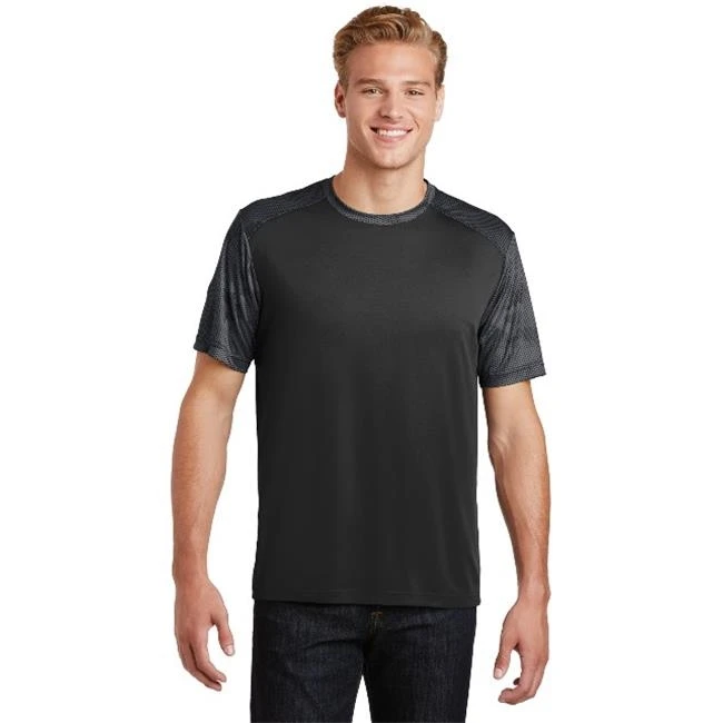 Sport-Tek ST371 CamoHex Colorblock Tee Black & Iron Grey - 4XL