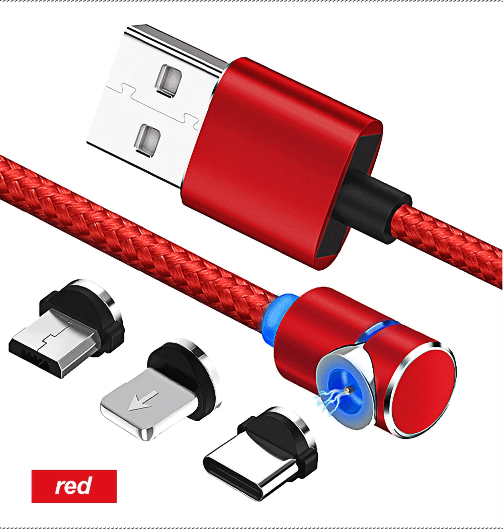 1 м 2 м 90 градусов Магнитный usb зарядный кабель для iphone X XR XS 6 7 8 Plus светодиодный USB C type C кабель для Android Micro USB зарядное устройство