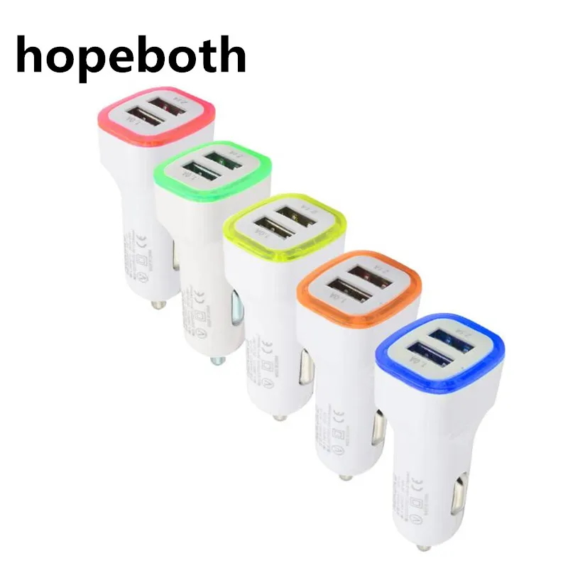 Hopeboth 100Pcs Led Licht Dual Usb Poort Auto Oplader 2 Poorten Adapter 
