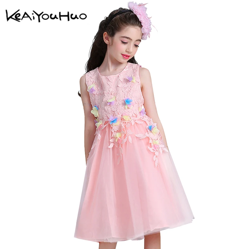 

KEAIYOUHUO Girls Summer Floral Dress Princess Embroidered Dresses Birthday Party Girls Clothes Suits Vestidos Children's Costume