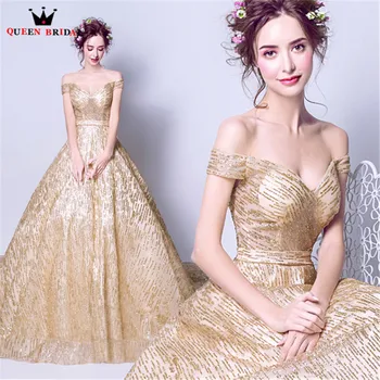 

QUEEN BRIDAL Evening Dresses Ball Gown Golded Sequin Formal Prom Party Dress Evening Gowns 2020 New Design Vestido De Festa JW06