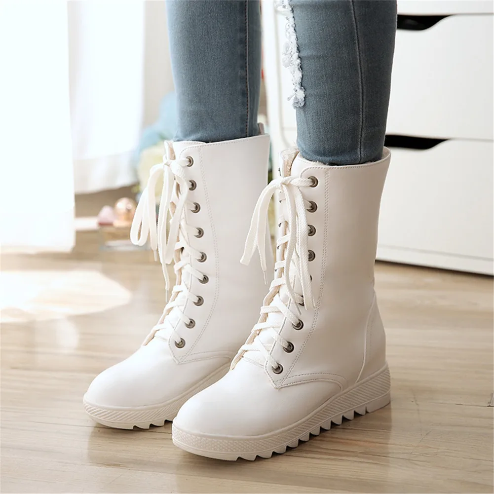 DoraTasia/Большие размеры 34-43, новые зимние сапоги, нескользящая обувь на шнуровке, увеличивающая рост, женские повседневные зимние весенние сапоги до середины икры
