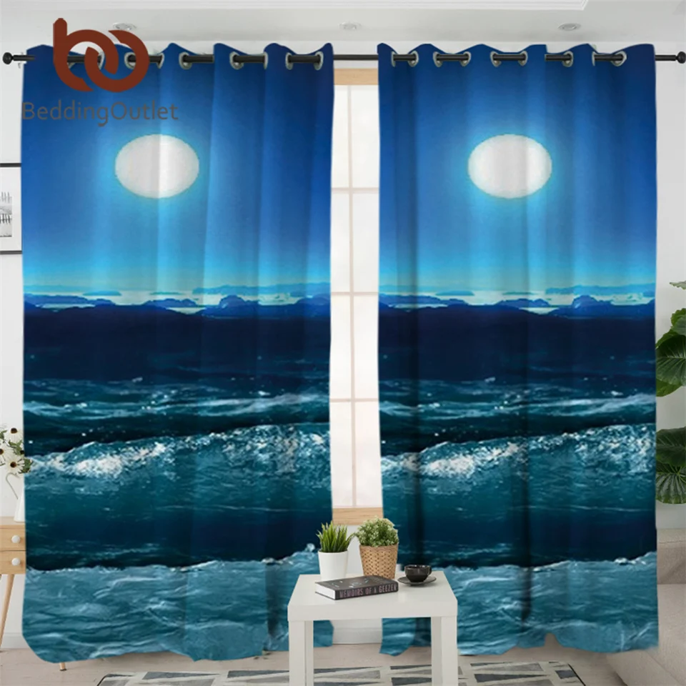 

BeddingOutlet Moon and Sea Curtains for Living Room 3D Printed Decorative Curtain Window Treatment cortina para sala Dropship