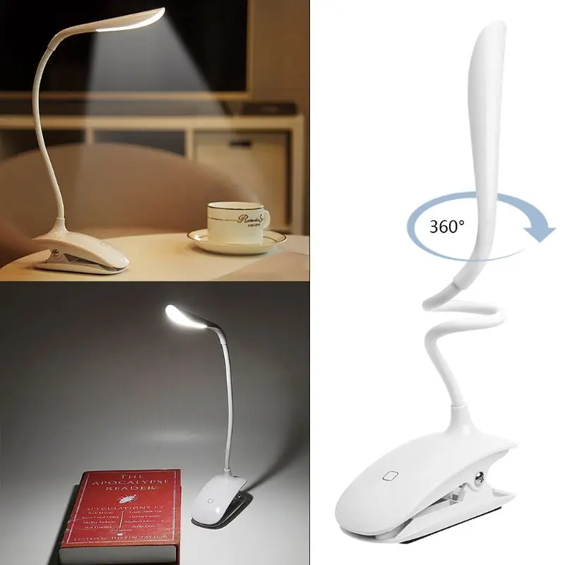 

Rechargeable LED Table Light With Clip Desk Lamp Touch Switch Dimmable For Work Reading