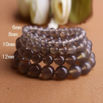 

Natural Grey Agate Chalcedony Buddha Beads Bracelets Health Care Hand String Stretch Bangles Gift for Woman Fine crystal Jewelry