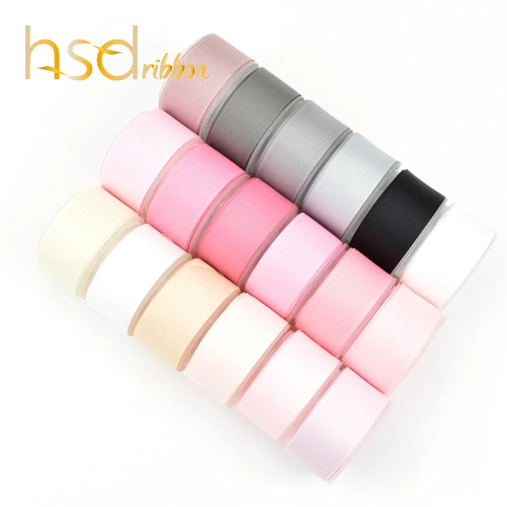 

HSDRibbon 100% Polyester 22MM 25MM 38MM solid White Black Gray Pink Shade Grosgrain Ribbon
