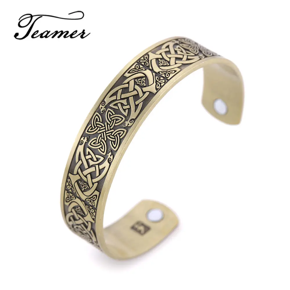 

Teamer French Caroline Dynasty Cross Vintage Bangles for Men Women Irish Celt Knot Pattern Bangle with Magnetic Stone for Health