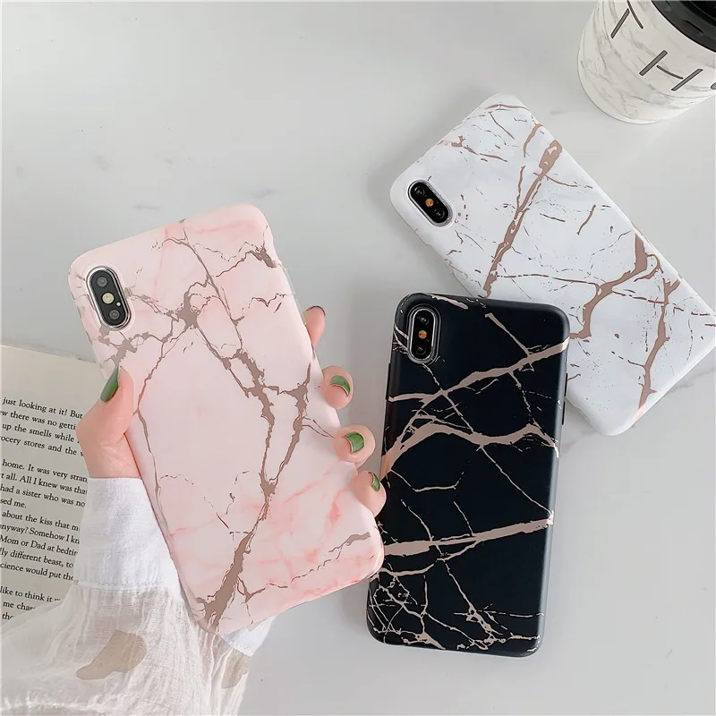 

Gilding marble Phone Case for iphone X XS Max XR 6 6s 7 8plus case Matte TPU soft Silicone Capa Back cover For iphone 7 case
