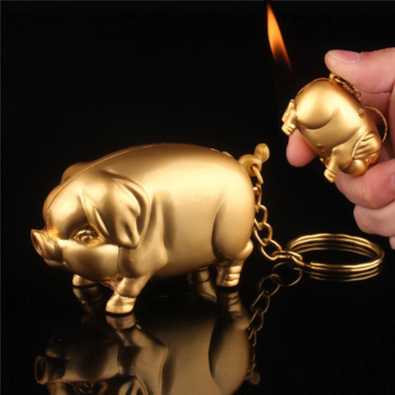 

2019 Lovely Mini Metal Lighters Lucky Pig Model Butane Refillable Gas Lighter Portable Keychain Pendant Smoking Accessories